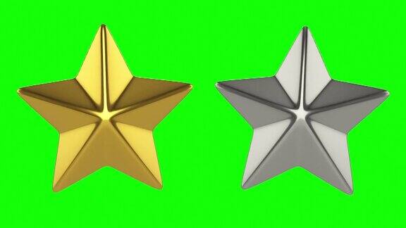 金色和银色星星在绿色背景上随机旋转