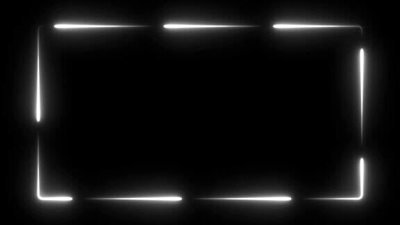 白色霓虹灯发光框架背景激光动画9重复移动黑色隔离4K图形动画视频