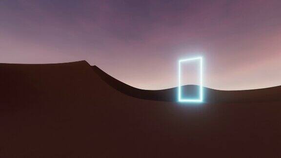 沙漠中的长方形霓虹灯