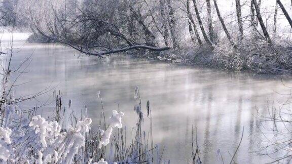 冬季河流景观有雾