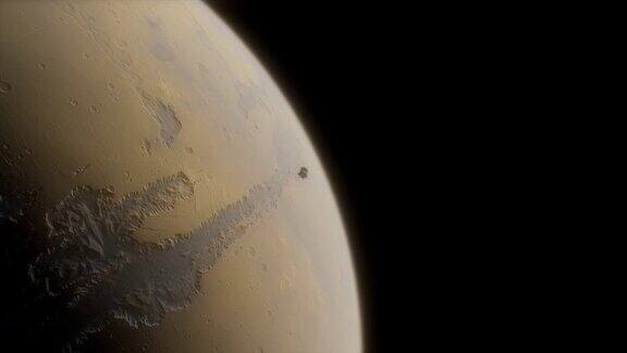 深空中的火星火星轨道上的宇宙飞船宇宙飞船的电影3d动画