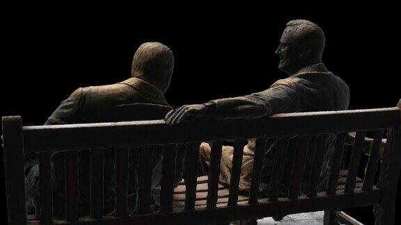 丘吉尔和罗斯福雕塑-旋转细节