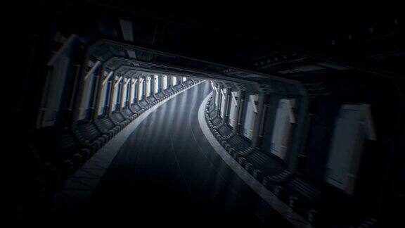 美丽的快速飞行通过无尽的抽象隧道移动在未来宇宙飞船隧道循环3d动画无缝的CG未来技术