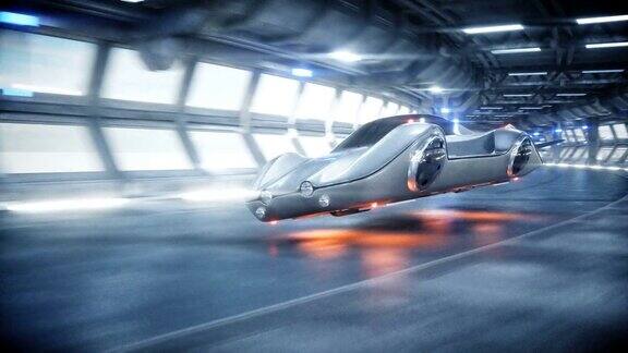 未来飞车在科幻隧道、走廊中快速行驶未来现实的4k的动画