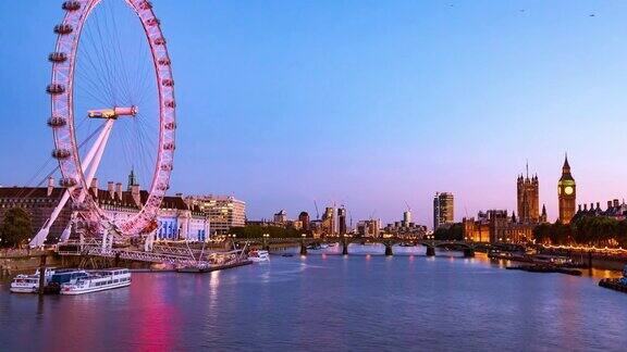 英国伦敦泰晤士河上的伦敦眼和大本钟