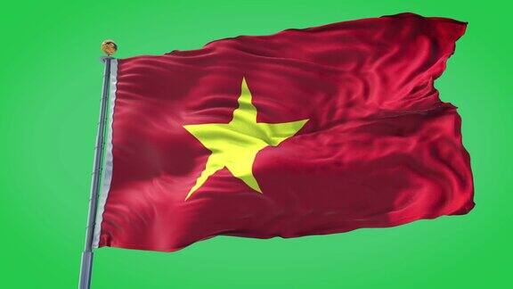 越南动画国旗包装在3D和绿色屏幕