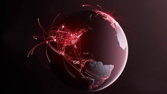 全球连接线-红色版本-数据交换数字通信流行病计算机病毒