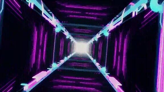 通过发光旋转霓虹灯方块创造一个隧道紫色光谱荧光紫外线现代彩色照明可循环4K