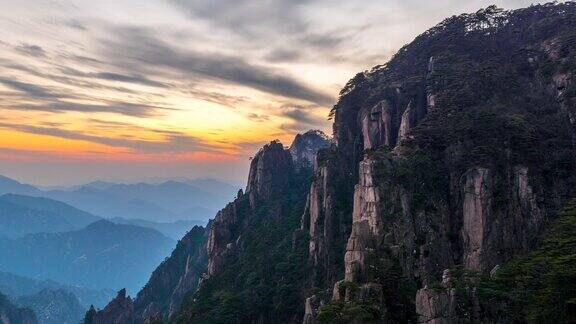 时间流逝日落风景黄山国家公园