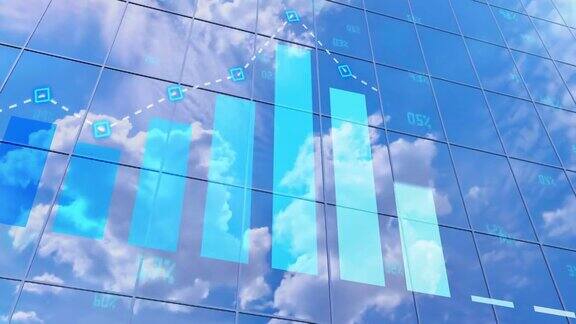 办公大楼窗户上的年度报告和增长财务图表