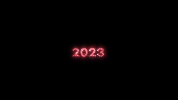 红色闪烁的数字在黑色背景上的电影动画2023拜年文字效果