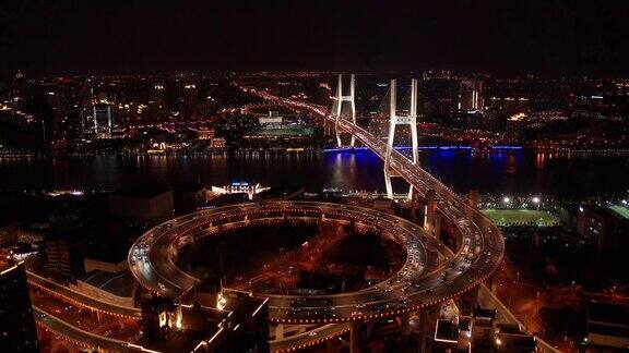 上海南浦大桥夜间交通航拍4k视频场景