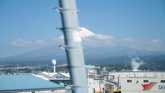通往箱根山的索道背景是富士山