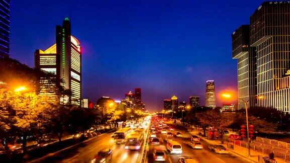 北京China-Sept2014年29日晚上中国北京国贸CBD附近的长安街交通