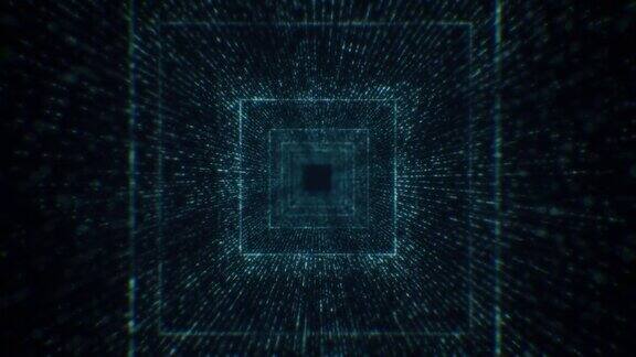 现代蓝色粒子抽象方形隧道循环背景