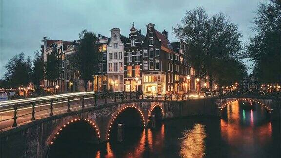 荷兰阿姆斯特丹城市景观与的时间流逝