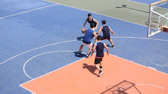 亚洲年轻人在户外打篮球