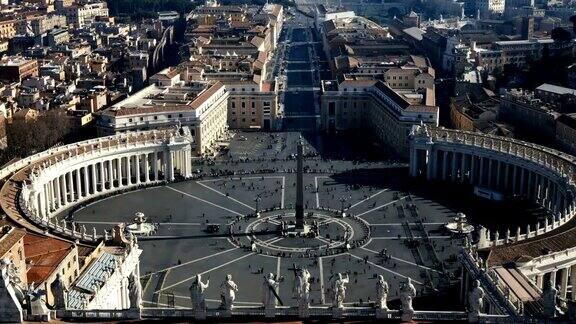 圣彼得广场的定格视频从意大利罗马圣彼得大教堂的圆顶上观看