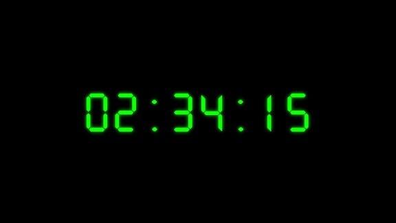 数字绿色闹钟计时器或手表天文钟动画-动画秒表倒计时5分钟到0分钟快速运动叠加阿尔法分层和绿色屏幕颜色键控背景视频
