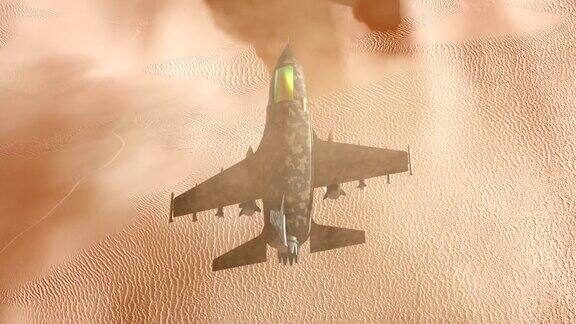 战斗机飞越沙漠的3d动画
