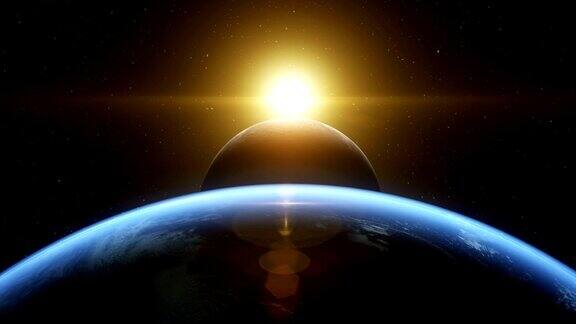 日出在太空与地球和月球