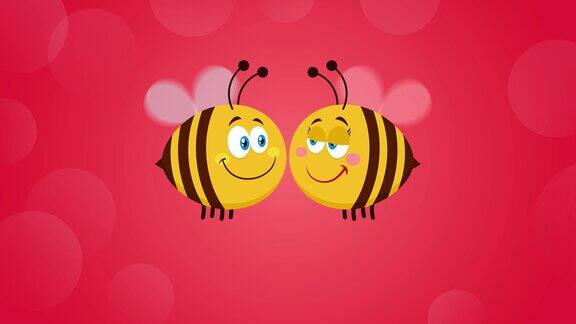 蜜蜂卡通人物夫妇与文本相爱