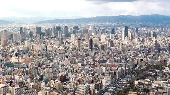 高清平移延时:空中大阪城市景观从天野寺的行动