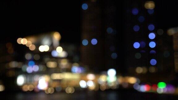 4k镜头场景模糊散焦的城市闪烁和闪烁的灯光呈现在晚上以散景为背景庆祝新年快乐和党