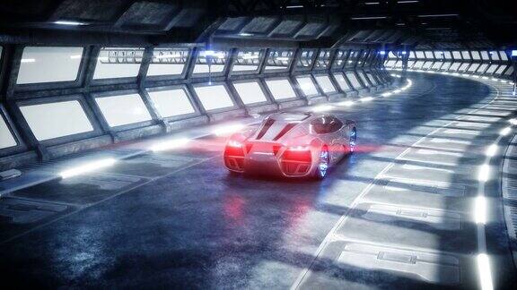 科幻隧道走廊里的未来车未来现实的4k的动画