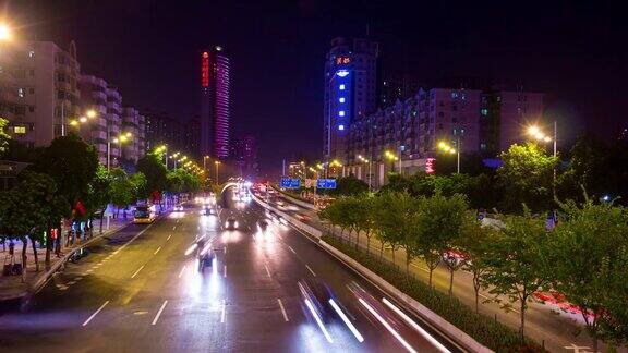 广州城市夜光交通街道路桥观4k时间流逝中国