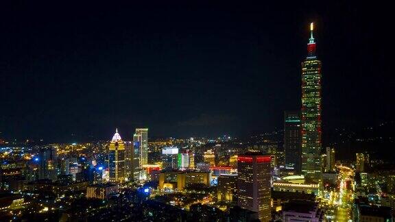 夜光照亮台北市景著名塔空中全景4k时间推移台湾