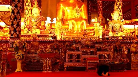 泰国人在泰国清迈的suandok寺崇拜佛像