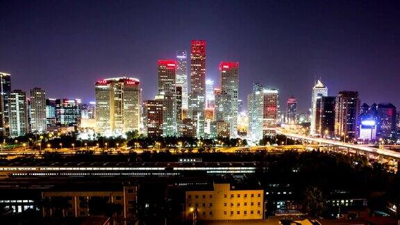 北京中央商务区夜景延时航拍