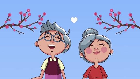 祖父母夫妇与心脏人物动画