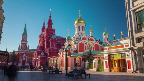 俄罗斯莫斯科著名旅游街红场夏日灯光4k时间流逝