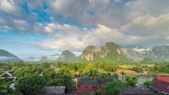4K延时:美丽的日出在万荣老挝
