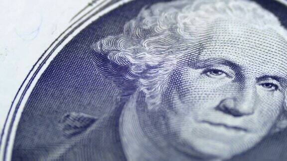 一美元钞票上缓慢旋转的乔治·华盛顿头像