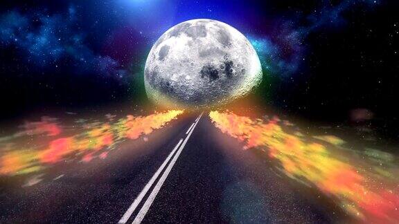 高速公路的月亮抽象的、超现实的天空