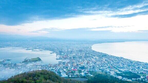 放大:4K时间流逝函馆城从日本北海道函馆山的白天到夜晚的景象