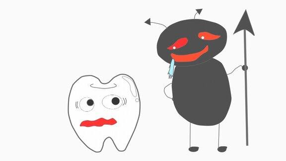 受惊的牙齿和龇牙咧嘴的龋齿细菌插图
