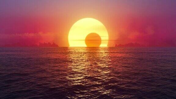 日落和日食在无缝循环的海洋上