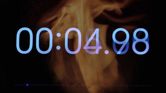 一个秒表屏幕上的火焰背景特写