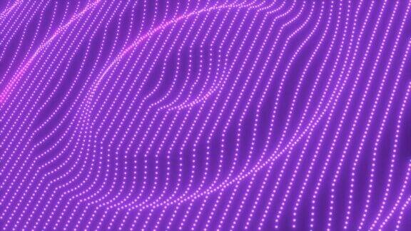抽象的紫色波浪条纹圈粒子和点未来节奏发光神奇的能量抽象的背景视频在高质量的4k运动设计