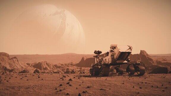 美国宇航局的火星漫游者穿越火星表面向土星进发的镜头
