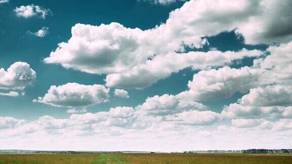 夏季乡村田野草地下的天空与云朵