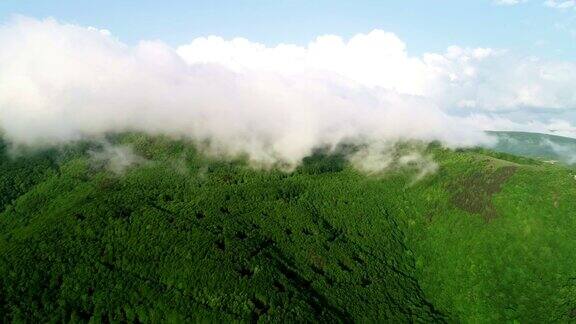 自然和Cloudcscape无人机:鸟瞰云海阳光雾和雾的山天空的观点明亮的晴天阳光明亮清澈的蓝天美丽的自然