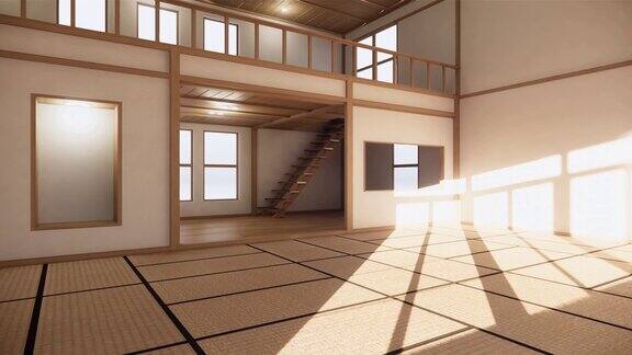 场景多功能厅创意日式房间室内设计三维渲染