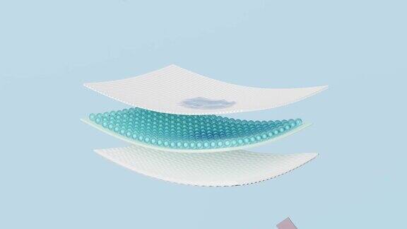 3d动画吸收层和箭头通风显示合成纤维头发水滴尿布卫生巾婴儿尿布成人概念3d渲染插