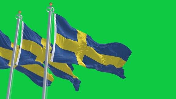 瑞典国旗在绿色背景上孤立地飘扬