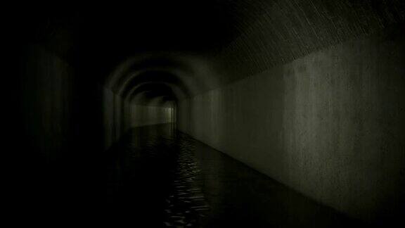 尽头有光的下水道走廊隧道视野